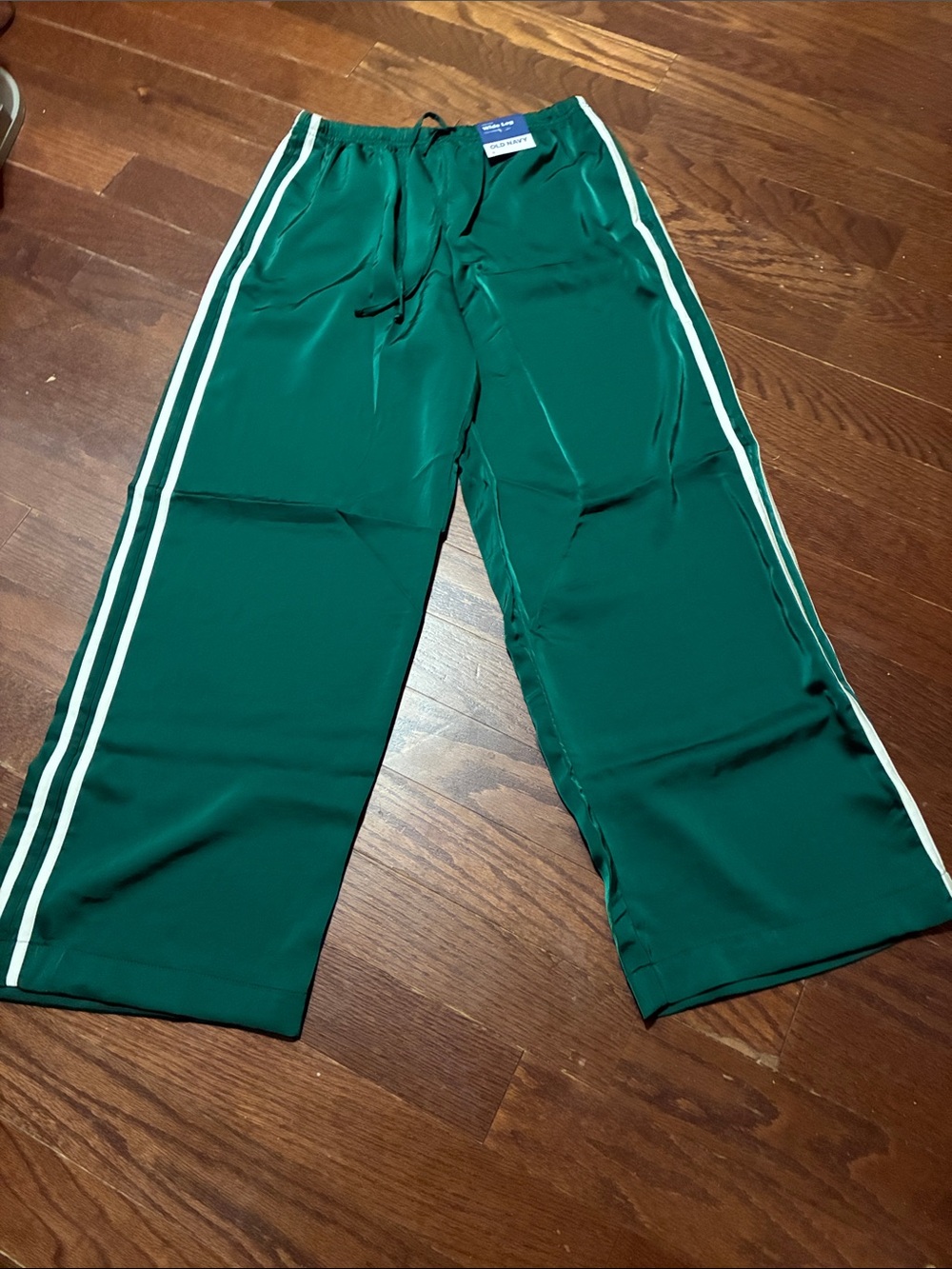 Green Wide-Leg Track Pants with White Stripes